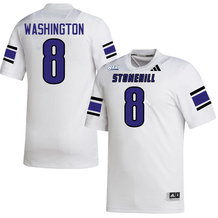 Stonehill Skyhawks #8 Jarel Washington College Football Jerseys,Uniforms Stitched-White